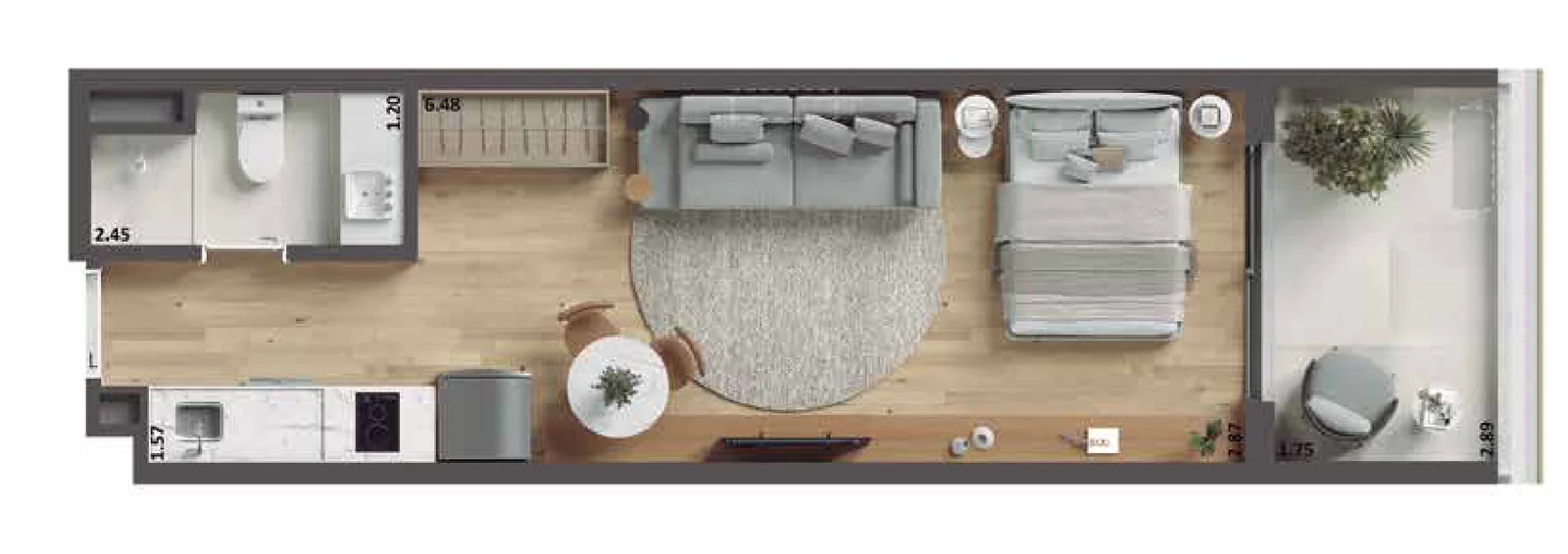 Planta do Studio, 34,79 m²