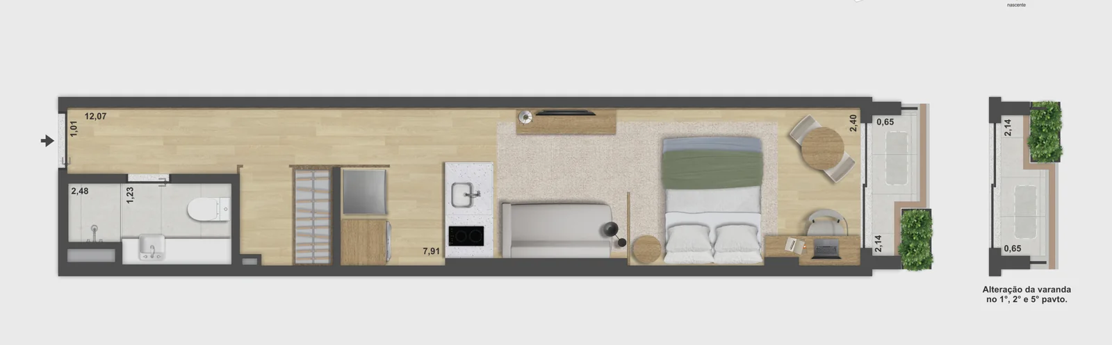 Planta do Apartamento 33 m² · 225, 33,46 m²