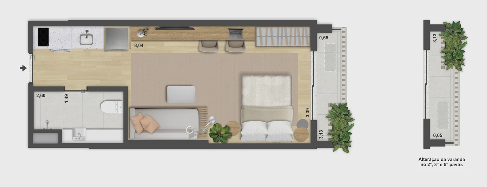 Planta do Apartamento 32 m² · 404, 32,42 m²