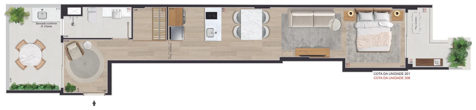 Planta do Up garden, 53,31 m²