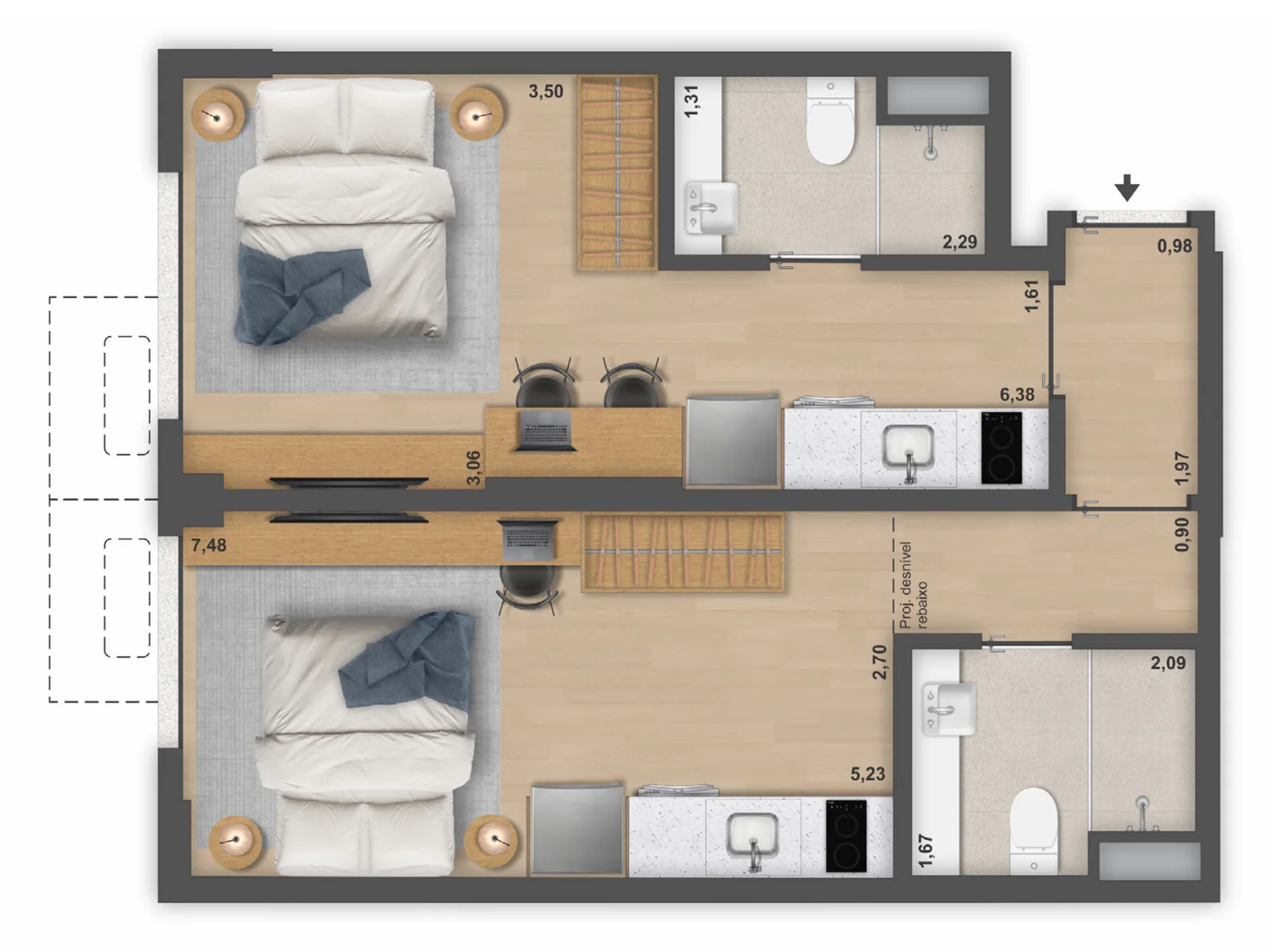 Planta do Double suite 46 m², 46,54 m²
