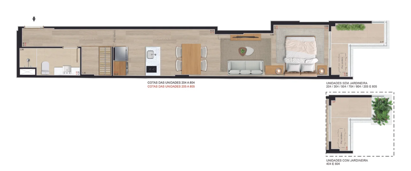 Planta do Studio 504, 41,55 m²