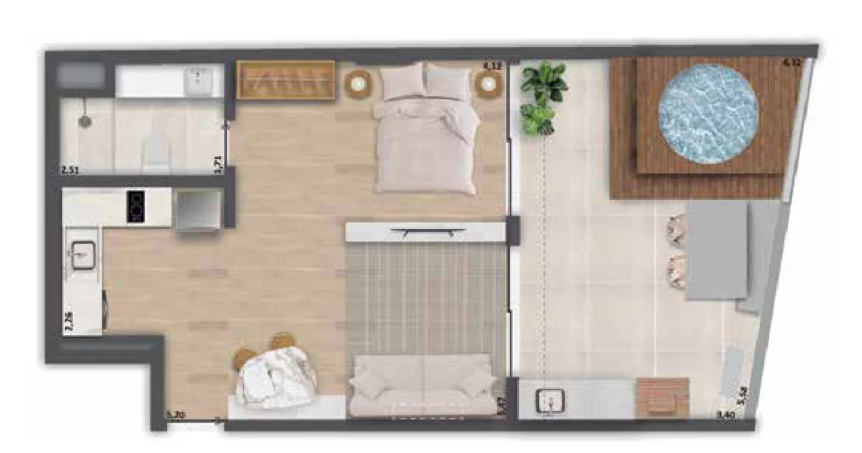 Planta do Cobertura linear, 62,62 m²
