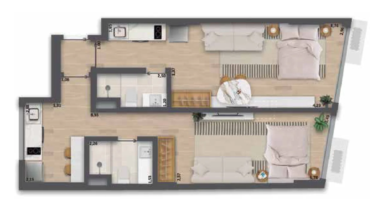 Planta do Double suite, 65,10 m²
