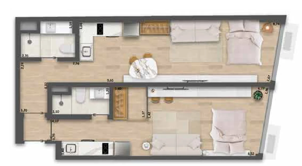 Planta do Double suite 67 m², 67,72 m²