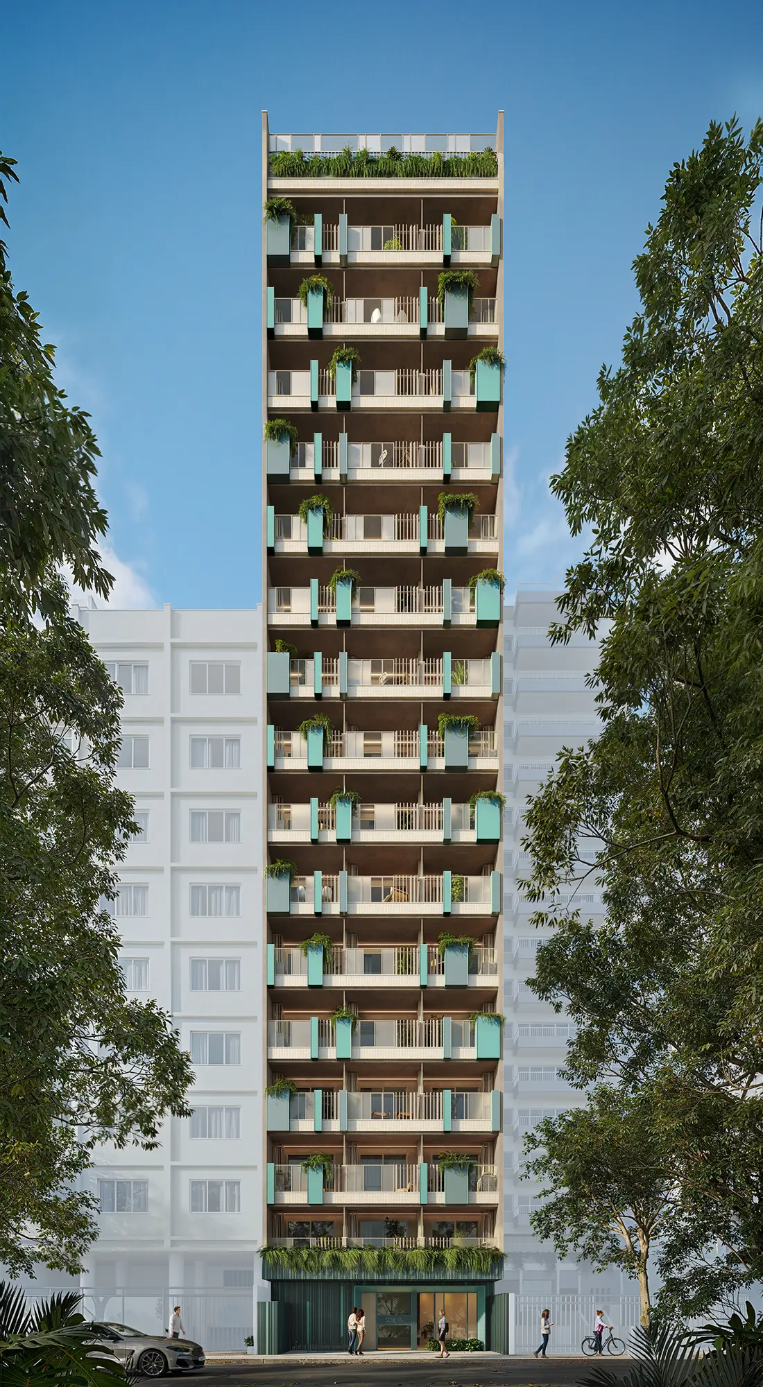 Fachada do Soul Rio Barão de Icaraí, com varandas verde-água