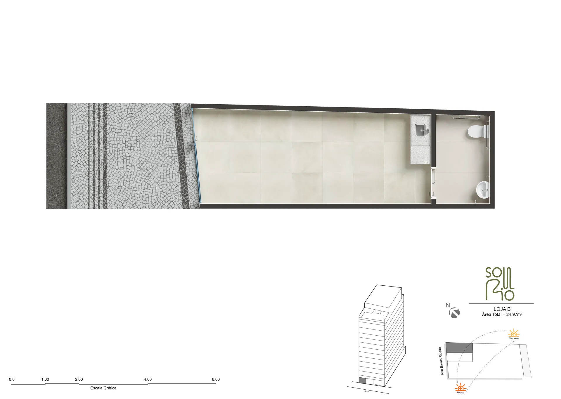 Planta humanizada do Loja no térreo, 25 e 29 m²