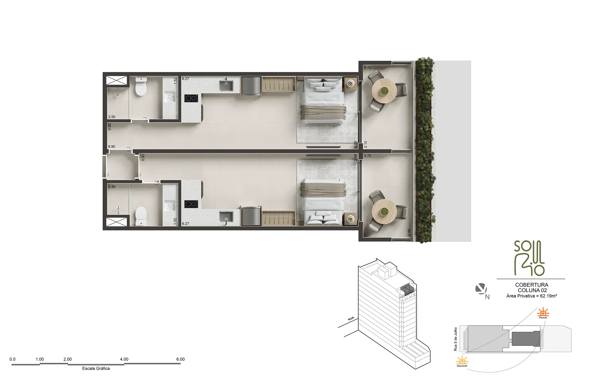 Planta humanizada do Cobertura, 40 a 62 m²