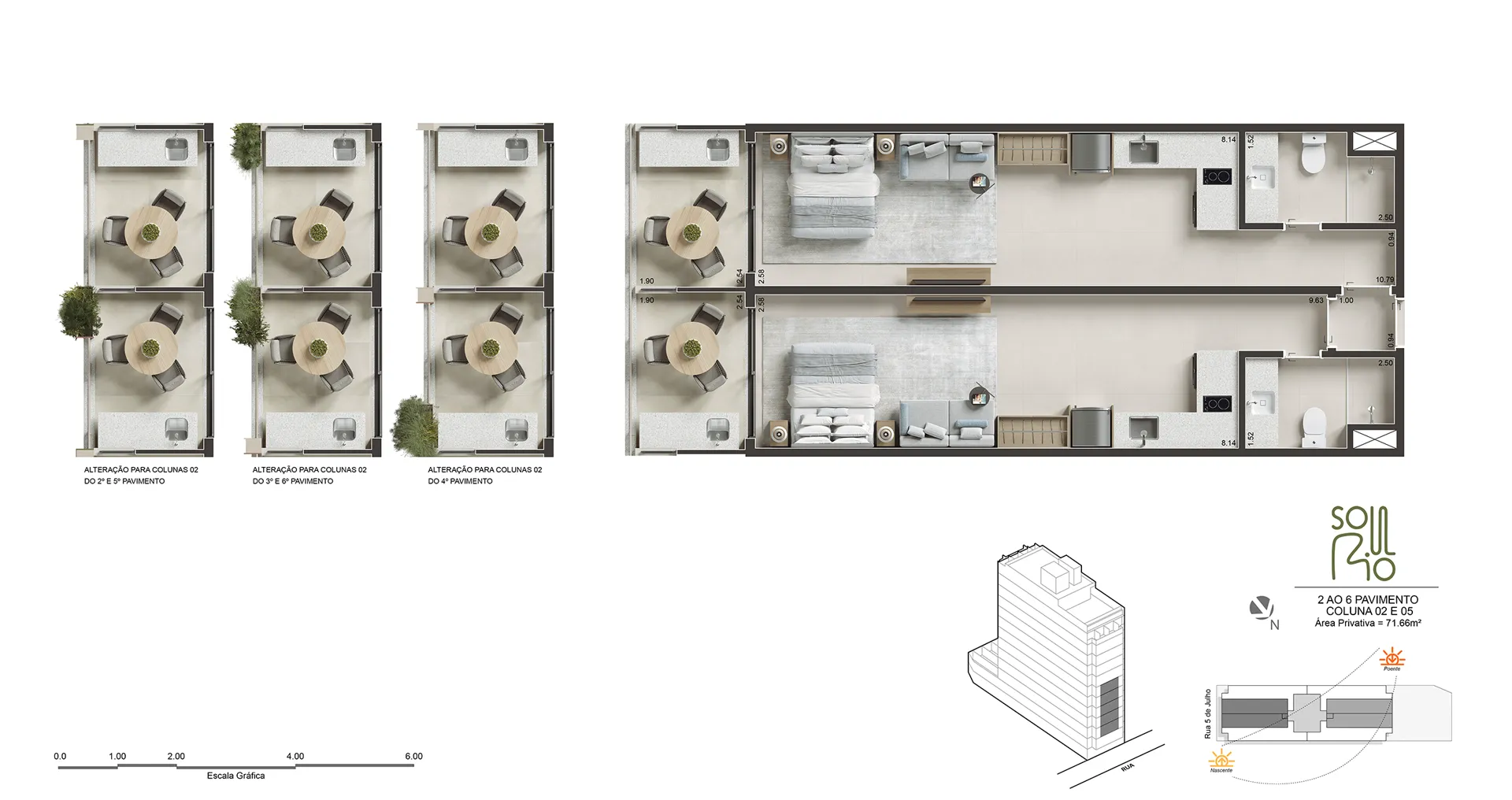 Planta humanizada do Double Suíte, 72 m²
