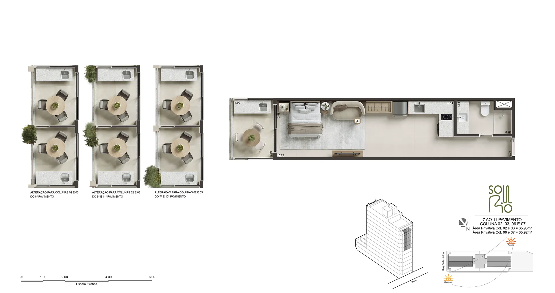 Planta humanizada do Studio, 36 m²